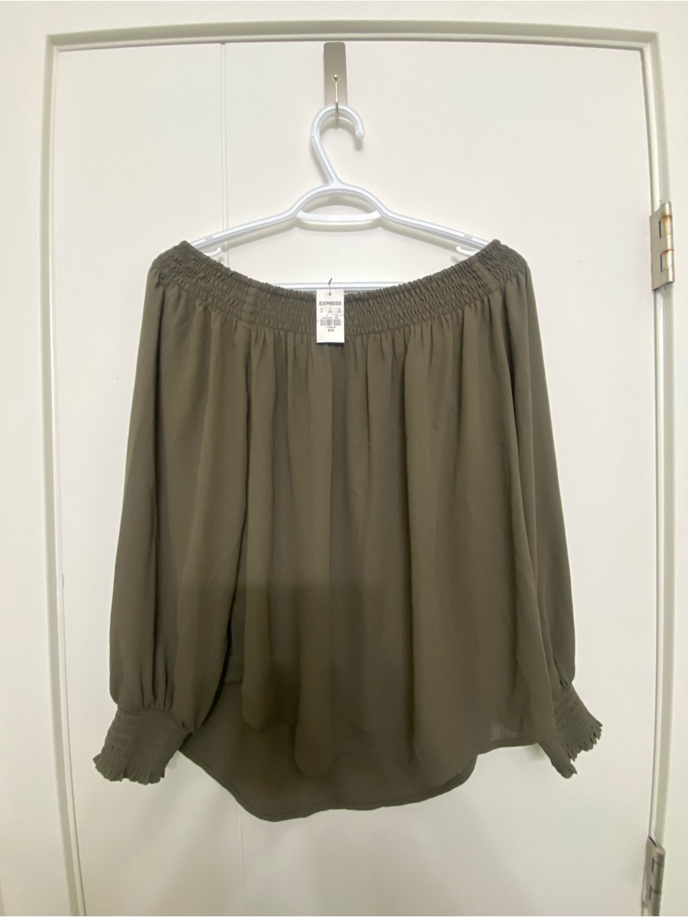 Express Olive Green Off-Shoulder Peasant Top